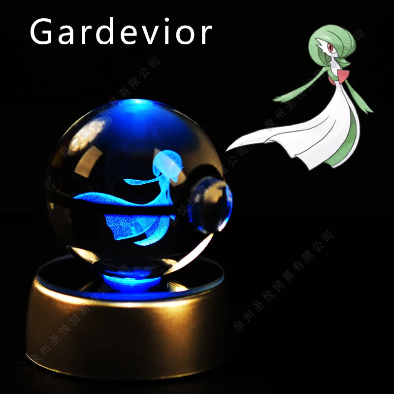 Pokemon Crystal Ball 3D Pikachu Gengar Mewtwo Night Light Lamp Pokeball 3D Glass Pokemon Crystal Ball Statue Kids Birthday Gift