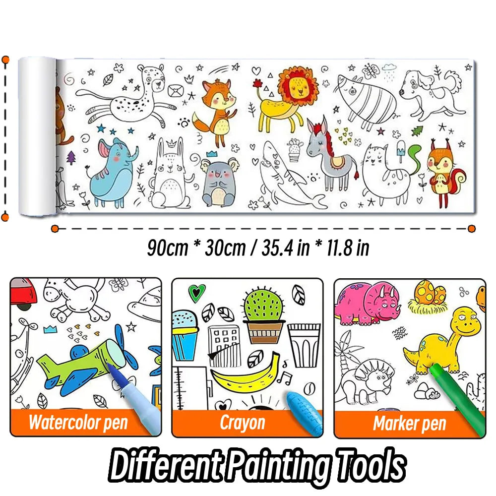 90Cm Animal Canvas Children'S Drawing Roll DIY Coloring Paper Roll Color Filling Graffiti Paper-Cut Painting Educational School